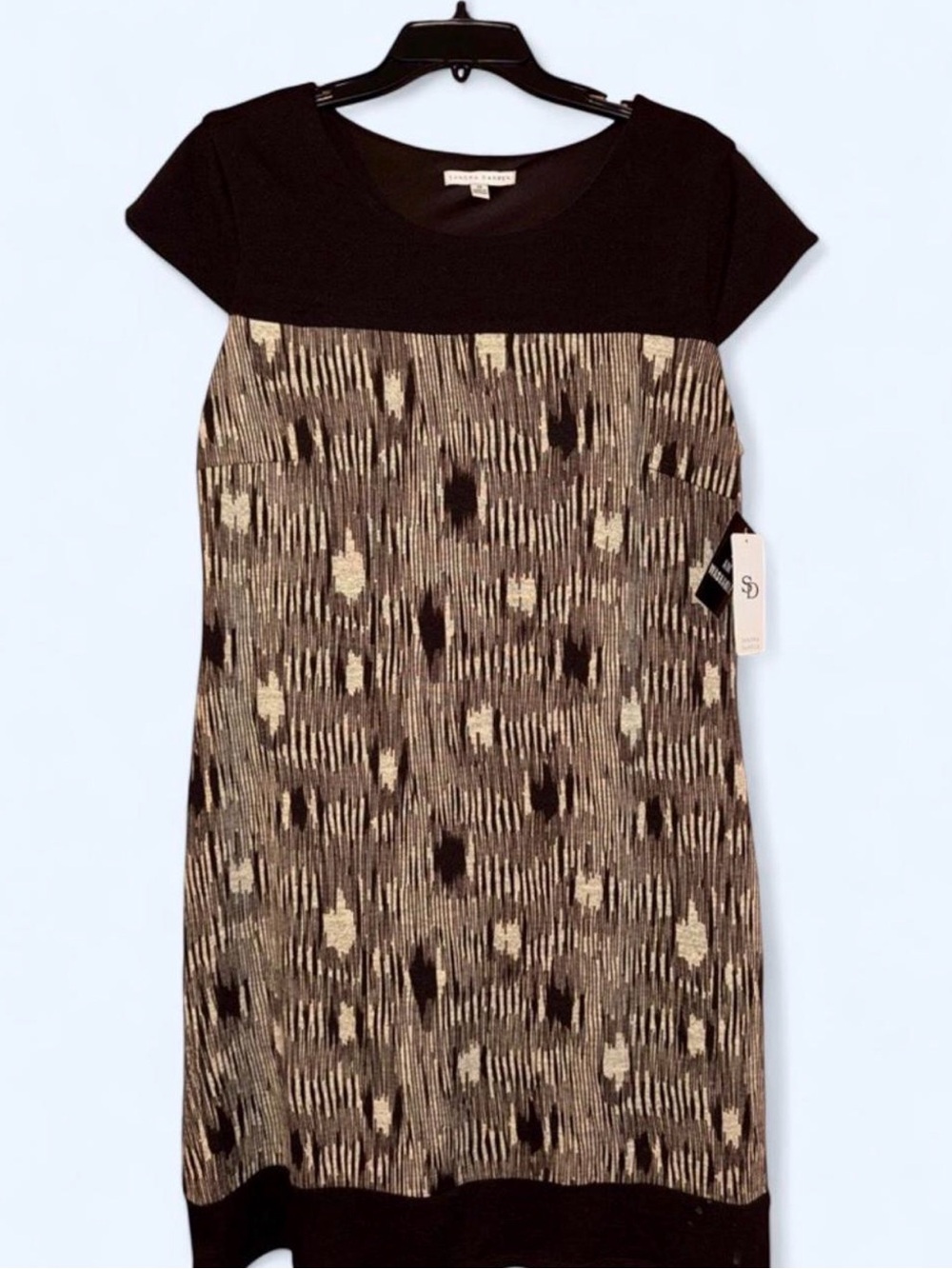Sandra Darren Black and White Sheath Mini Dress Cap Sleeve